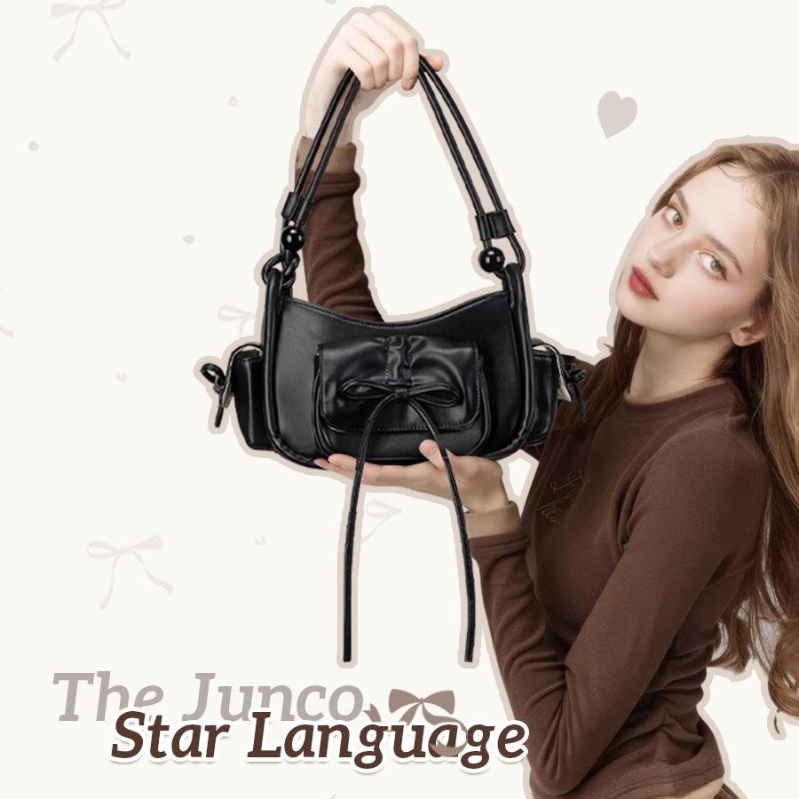 【Starfall】Handbag Black Silver Luxury Leather Cross-body Bag