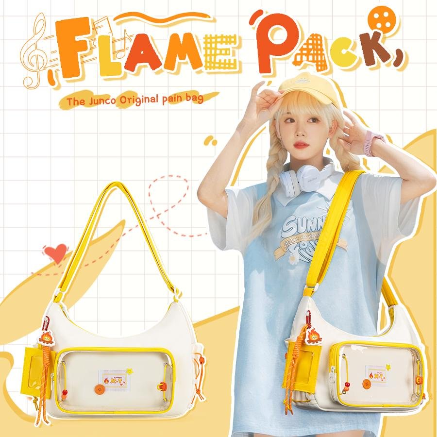 【Flame】Display Pocket Tote Cross-body Yellow Ita Bag