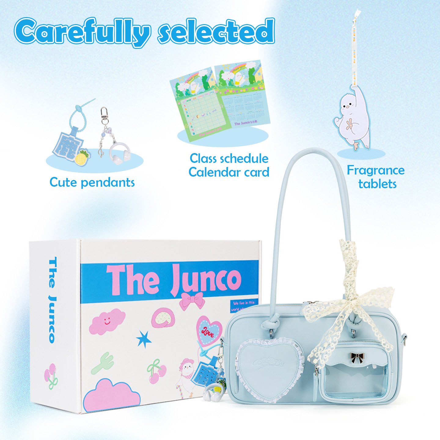 A uniquely designed blue deer cartoon handbag