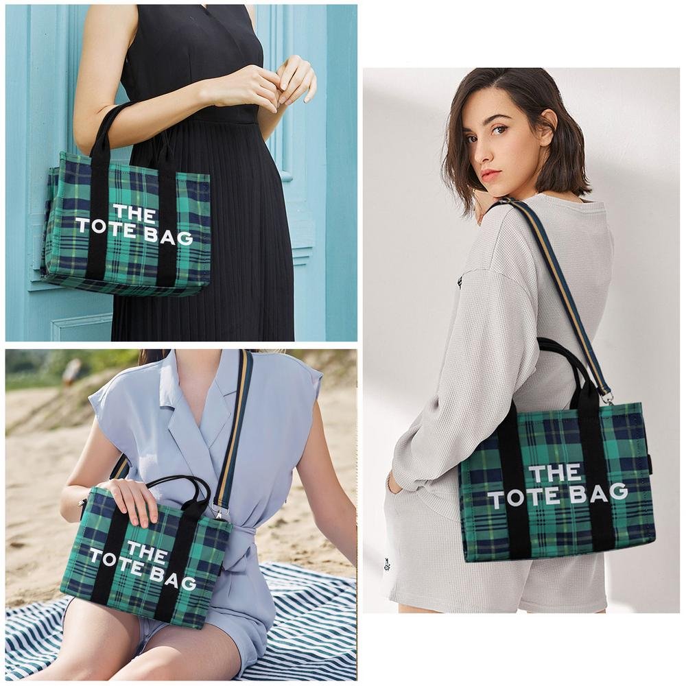 Plaid Tote Bag Canvas Customizable Shopping Bag