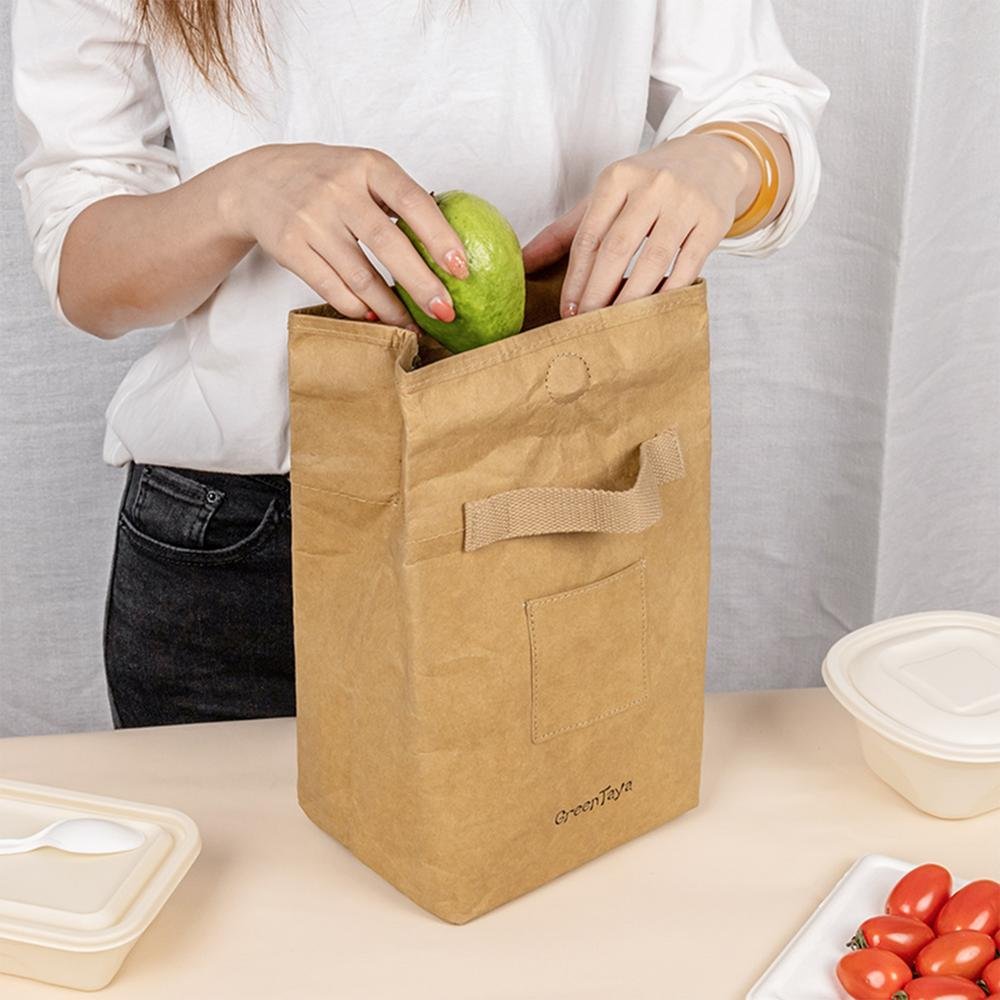 Kraft Paper Lunch Bag Customizable Keep Warm Thermal Food Handbag