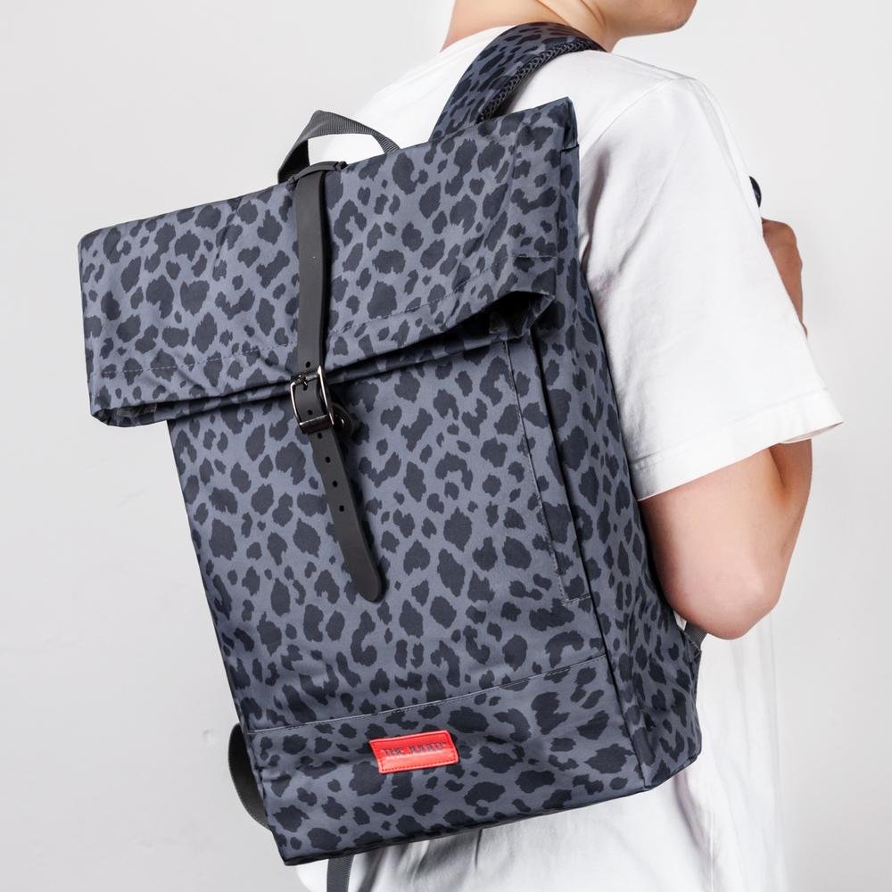 Leopard Print Backpack Tag Logo Customizable Black Shoulders Bag