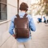 Leather Backpack Brown Black Customizable Casual Business Travel Man Shoulders Bag