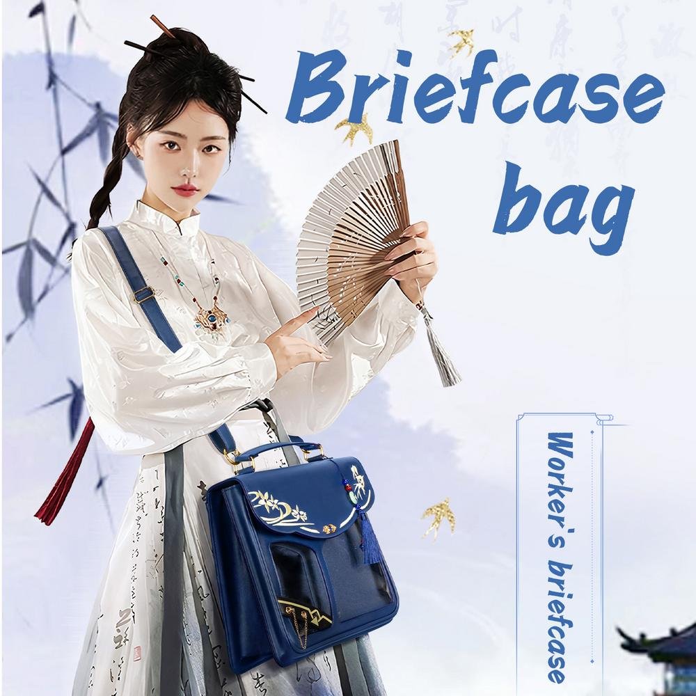 【Not Easy】Briefcase Oriental Classical Style Blue Ita Pain Bag